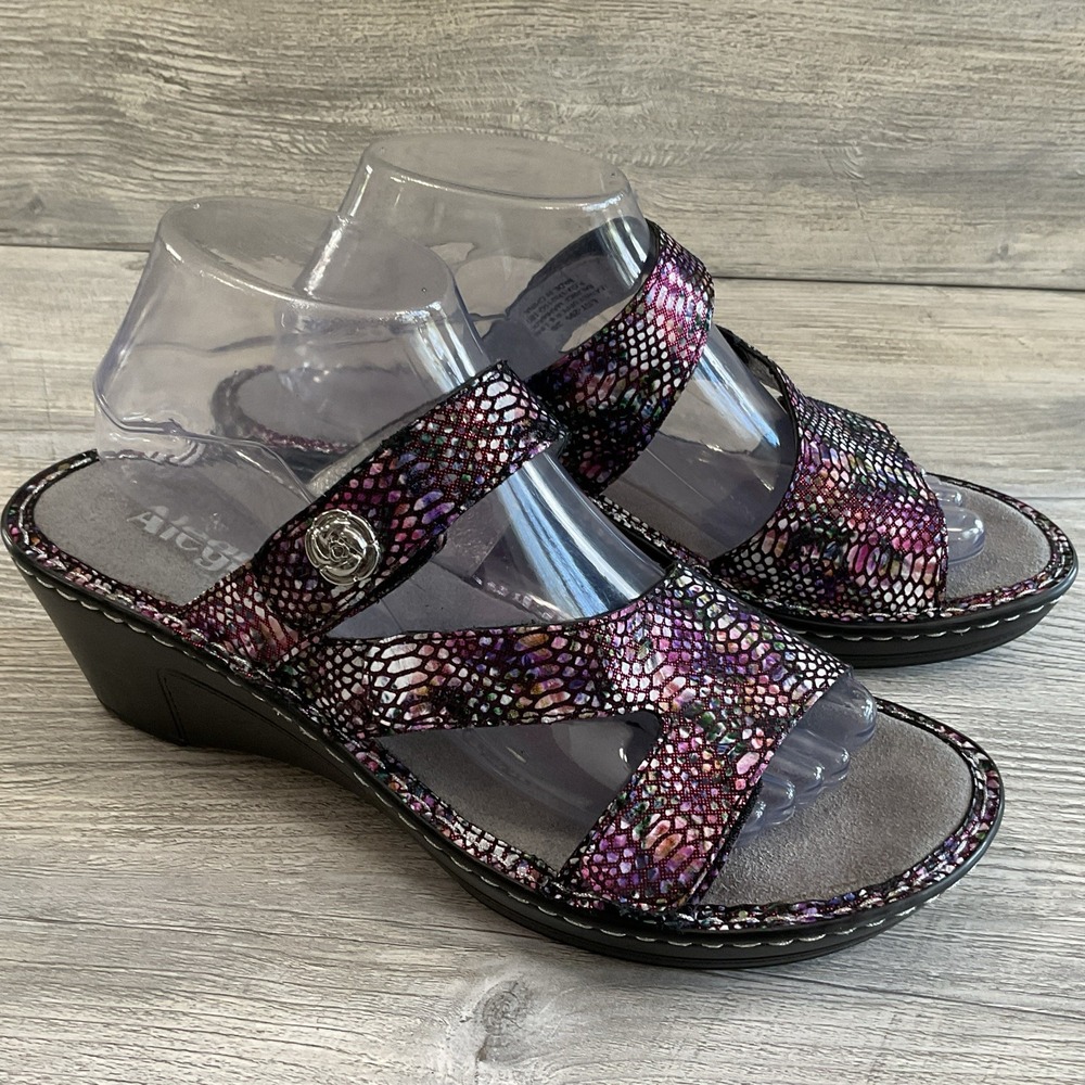 Alegria Loti Wedge Iridescent Leather Snakeskin Sandals Women's Size 9 US 39 EU